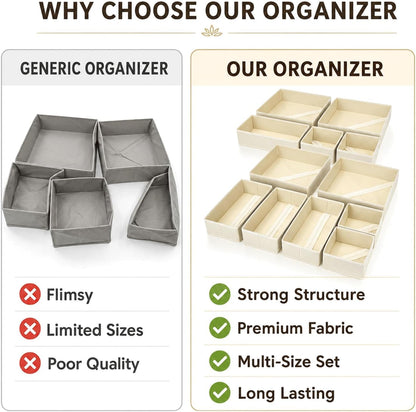 Drawer Organizer Set of 12 for Dresser Drawers, Foldable Drawer Organizers for Underwear, Socks, Bras, Panties, Baby Clothes & Accessories, Fabric Storage Bins with Dividers, 3 Sizes, Beige