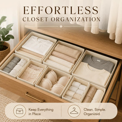 Drawer Organizer Set of 12 for Dresser Drawers, Foldable Drawer Organizers for Underwear, Socks, Bras, Panties, Baby Clothes & Accessories, Fabric Storage Bins with Dividers, 3 Sizes, Beige