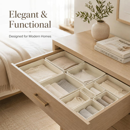 Drawer Organizer Set of 12 for Dresser Drawers, Foldable Drawer Organizers for Underwear, Socks, Bras, Panties, Baby Clothes & Accessories, Fabric Storage Bins with Dividers, 3 Sizes, Beige
