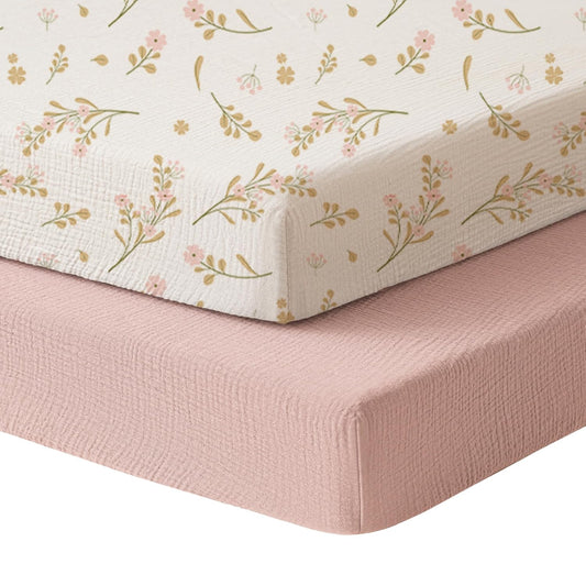 2 Pack Muslin Mini Crib Sheets, Fits Pack and Play, 38"x24"