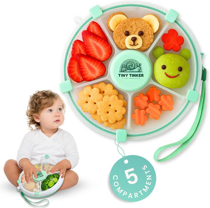 Snack Spinner for Toddlers with Lid, Small 5-Compartment Durable, Portable, Leak-Proof – Easy to Open, BPA-Free, Dishwasher Safe – Perfect for Travel, Daycare, Lunchboxes, and On-the-Go Snacks, Pink