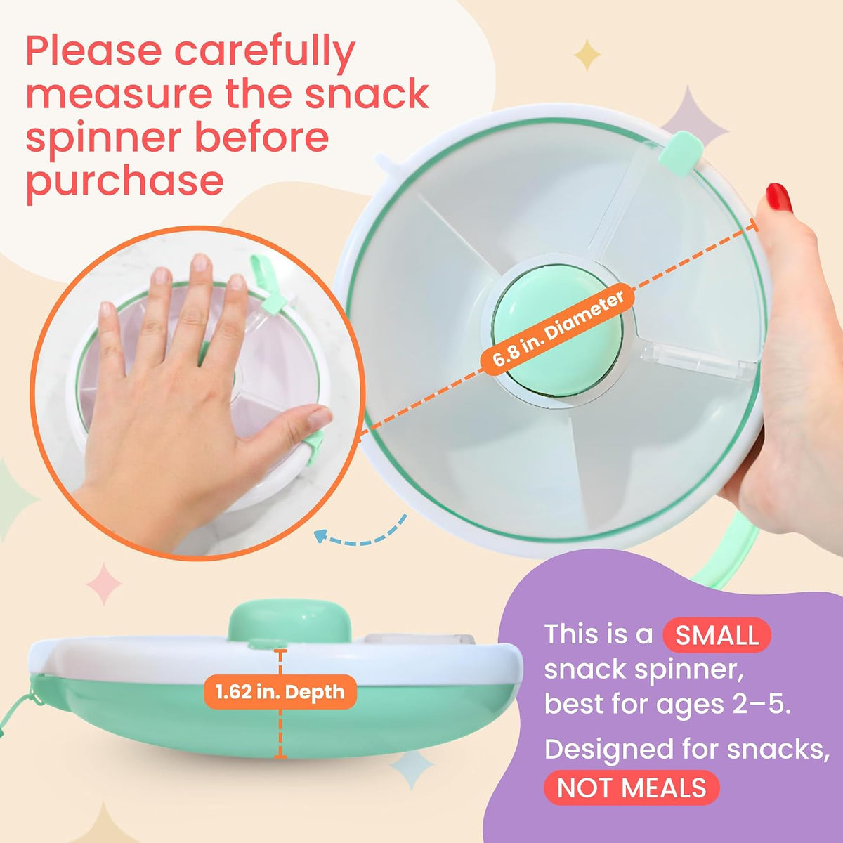 Snack Spinner for Toddlers with Lid, Small 5-Compartment Durable, Portable, Leak-Proof – Easy to Open, BPA-Free, Dishwasher Safe – Perfect for Travel, Daycare, Lunchboxes, and On-the-Go Snacks, Pink