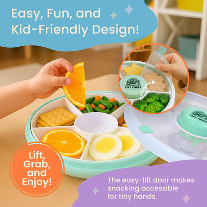 Snack Spinner for Toddlers with Lid, Small 5-Compartment Durable, Portable, Leak-Proof – Easy to Open, BPA-Free, Dishwasher Safe – Perfect for Travel, Daycare, Lunchboxes, and On-the-Go Snacks, Pink