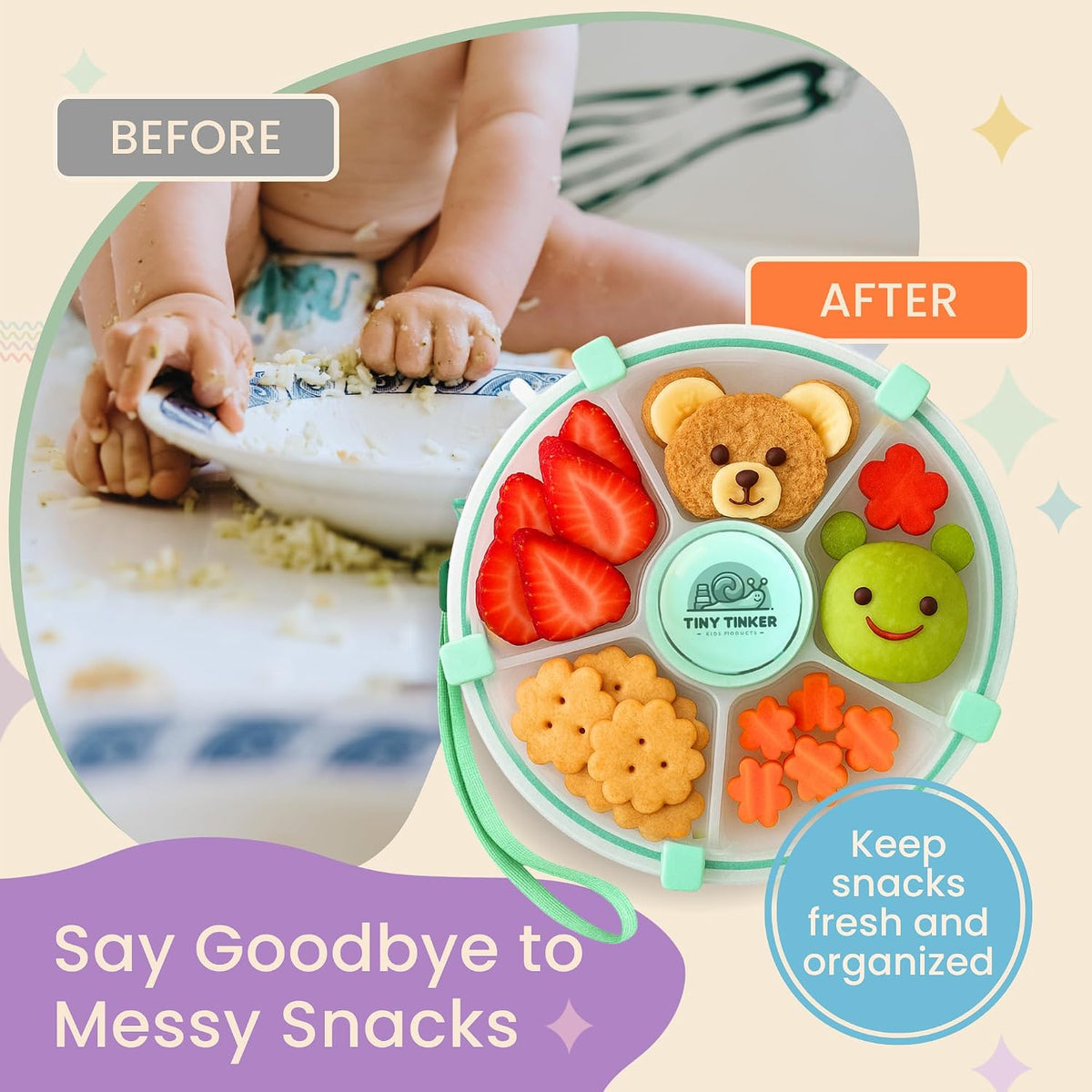 Snack Spinner for Toddlers with Lid, Small 5-Compartment Durable, Portable, Leak-Proof – Easy to Open, BPA-Free, Dishwasher Safe – Perfect for Travel, Daycare, Lunchboxes, and On-the-Go Snacks, Pink