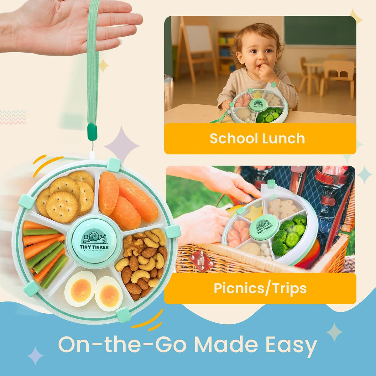 Snack Spinner for Toddlers with Lid, Small 5-Compartment Durable, Portable, Leak-Proof – Easy to Open, BPA-Free, Dishwasher Safe – Perfect for Travel, Daycare, Lunchboxes, and On-the-Go Snacks, Pink
