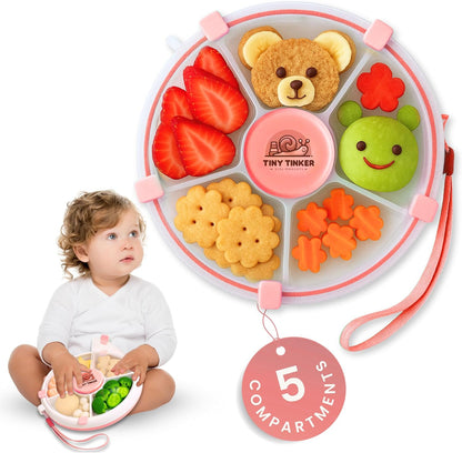 Snack Spinner for Toddlers with Lid, Small 5-Compartment Durable, Portable, Leak-Proof – Easy to Open, BPA-Free, Dishwasher Safe – Perfect for Travel, Daycare, Lunchboxes, and On-the-Go Snacks, Pink