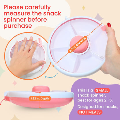 Snack Spinner for Toddlers with Lid, Small 5-Compartment Durable, Portable, Leak-Proof – Easy to Open, BPA-Free, Dishwasher Safe – Perfect for Travel, Daycare, Lunchboxes, and On-the-Go Snacks, Pink