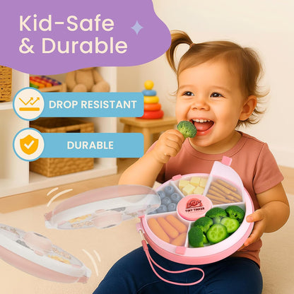 Snack Spinner for Toddlers with Lid, Small 5-Compartment Durable, Portable, Leak-Proof – Easy to Open, BPA-Free, Dishwasher Safe – Perfect for Travel, Daycare, Lunchboxes, and On-the-Go Snacks, Pink