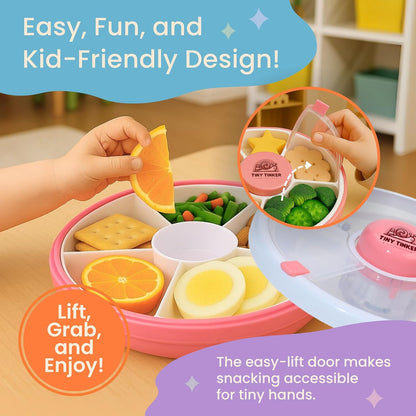 Snack Spinner for Toddlers with Lid, Small 5-Compartment Durable, Portable, Leak-Proof – Easy to Open, BPA-Free, Dishwasher Safe – Perfect for Travel, Daycare, Lunchboxes, and On-the-Go Snacks, Pink