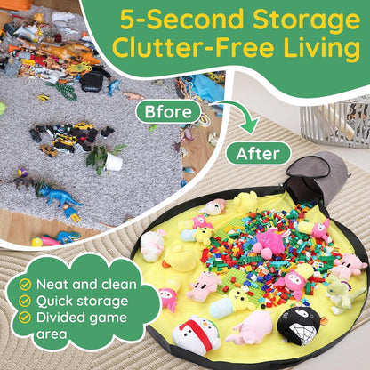Toy Storage Organizer for Playroom, 13"W x16.5"H Foldable Bin with Play Mat & Zipper - Large Capacity Organizer for Scattered Building Blocks & Stuffed Animals