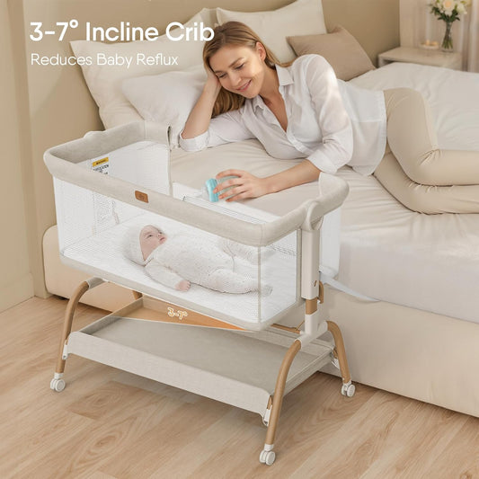 Bassinet Bedside Crib, Stable and Secure Crib for Newborns, Beige
