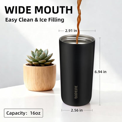 16oz Insulated Travel Coffee Mug, Stainless Steel Tumbler | Thermal Cup, Keeps Hot/Cold, Leakproof, Double Wall Vacuum, Dishwasher Safe, Wide Mouth, Office & Outdoor, Bamboo Grove