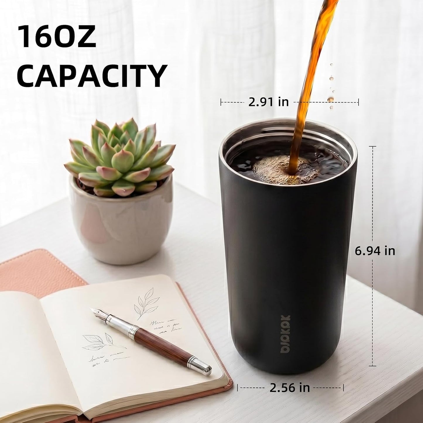 16oz Insulated Travel Coffee Mug, Stainless Steel Tumbler | Thermal Cup, Keeps Hot/Cold, Leakproof, Double Wall Vacuum, Dishwasher Safe, Wide Mouth, Office & Outdoor, Bamboo Grove