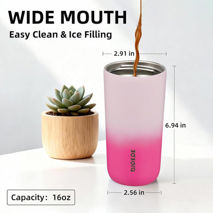 16oz Insulated Travel Coffee Mug, Stainless Steel Tumbler | Thermal Cup, Keeps Hot/Cold, Leakproof, Double Wall Vacuum, Dishwasher Safe, Wide Mouth, Office & Outdoor, Bamboo Grove