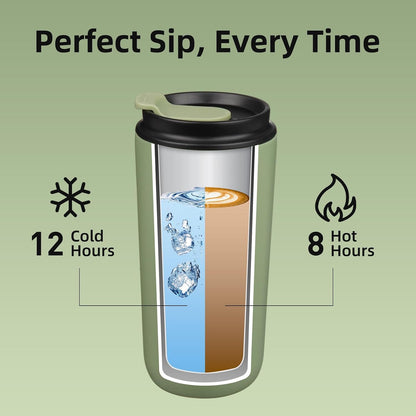 16oz Insulated Travel Coffee Mug, Stainless Steel Tumbler | Thermal Cup, Keeps Hot/Cold, Leakproof, Double Wall Vacuum, Dishwasher Safe, Wide Mouth, Office & Outdoor, Bamboo Grove