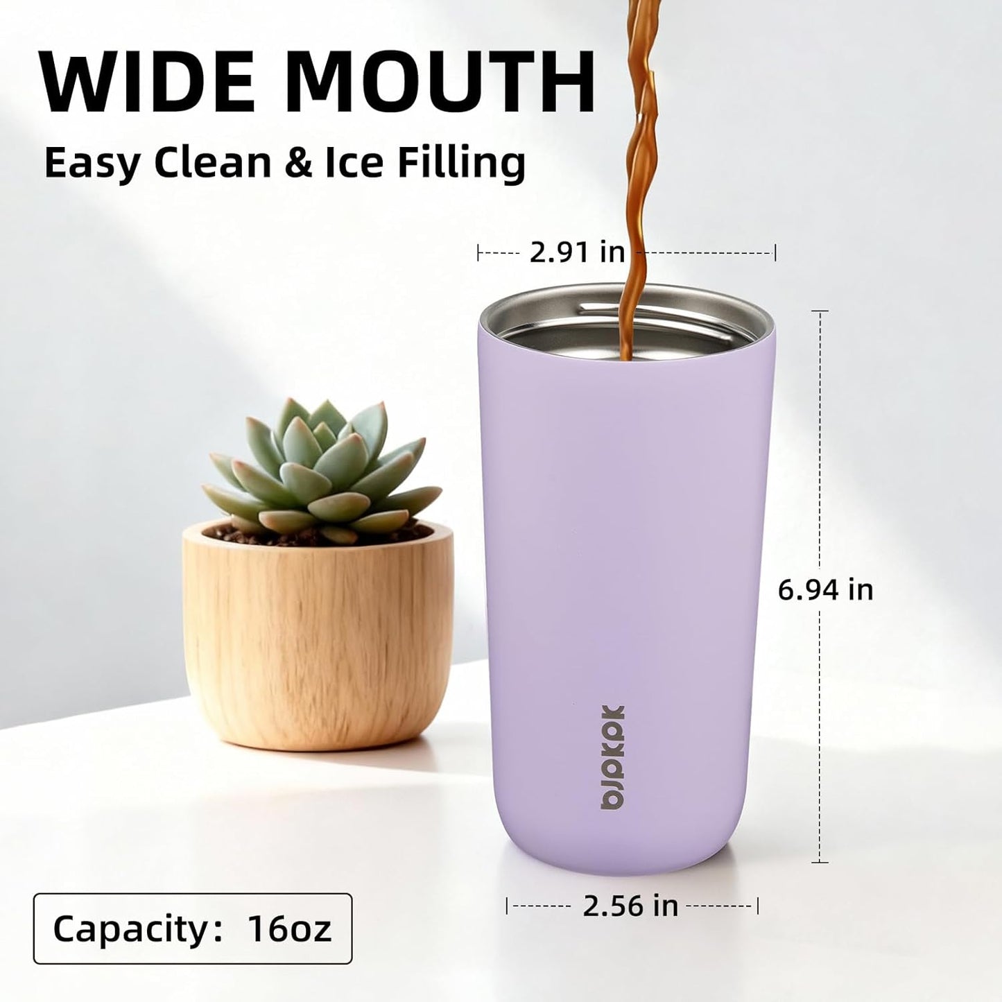 16oz Insulated Travel Coffee Mug, Stainless Steel Tumbler | Thermal Cup, Keeps Hot/Cold, Leakproof, Double Wall Vacuum, Dishwasher Safe, Wide Mouth, Office & Outdoor, Bamboo Grove