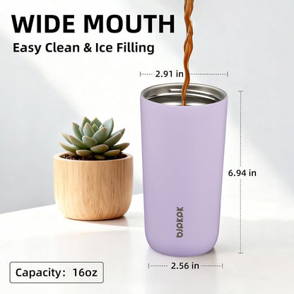 16oz Insulated Travel Coffee Mug, Stainless Steel Tumbler | Thermal Cup, Keeps Hot/Cold, Leakproof, Double Wall Vacuum, Dishwasher Safe, Wide Mouth, Office & Outdoor, Bamboo Grove