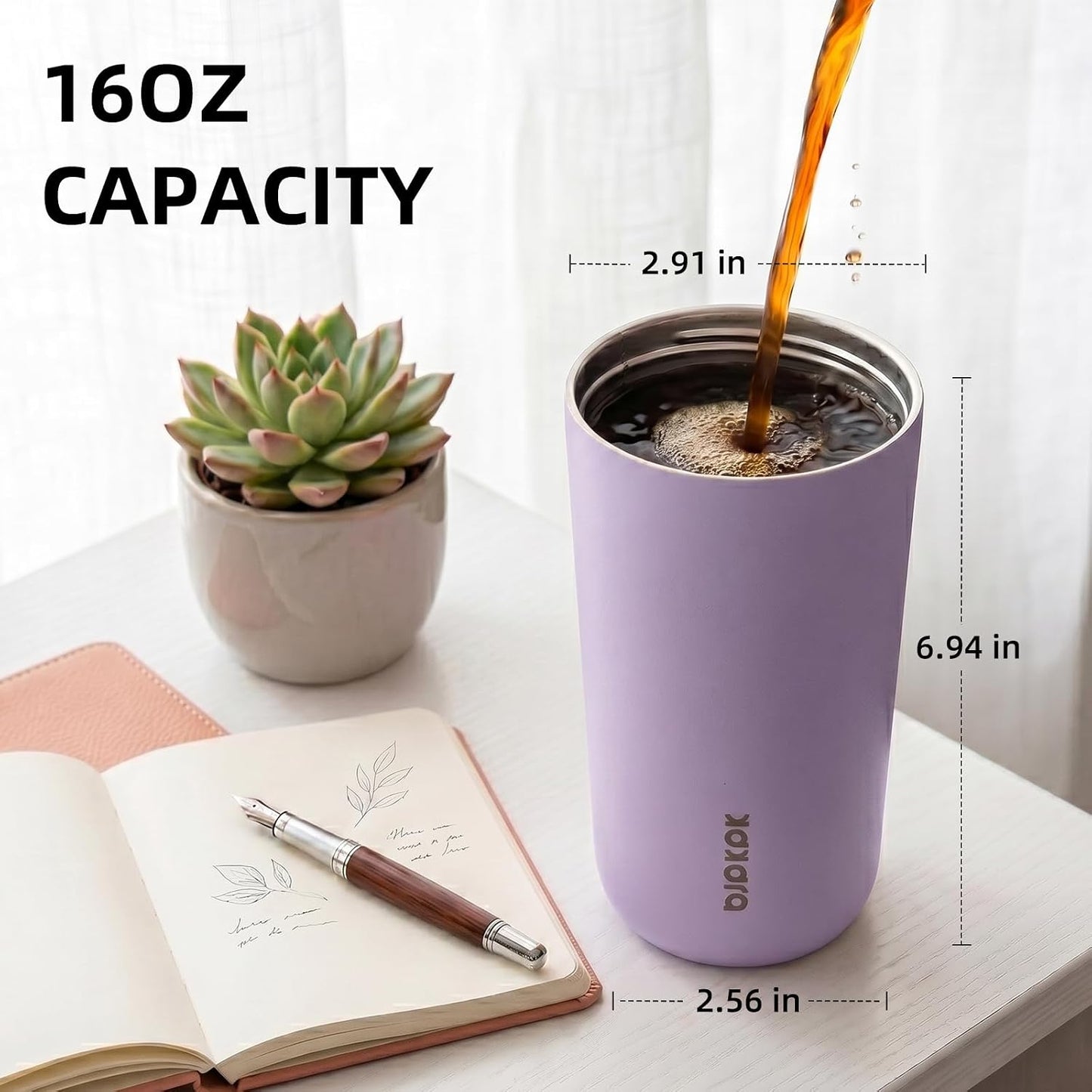 16oz Insulated Travel Coffee Mug, Stainless Steel Tumbler | Thermal Cup, Keeps Hot/Cold, Leakproof, Double Wall Vacuum, Dishwasher Safe, Wide Mouth, Office & Outdoor, Bamboo Grove
