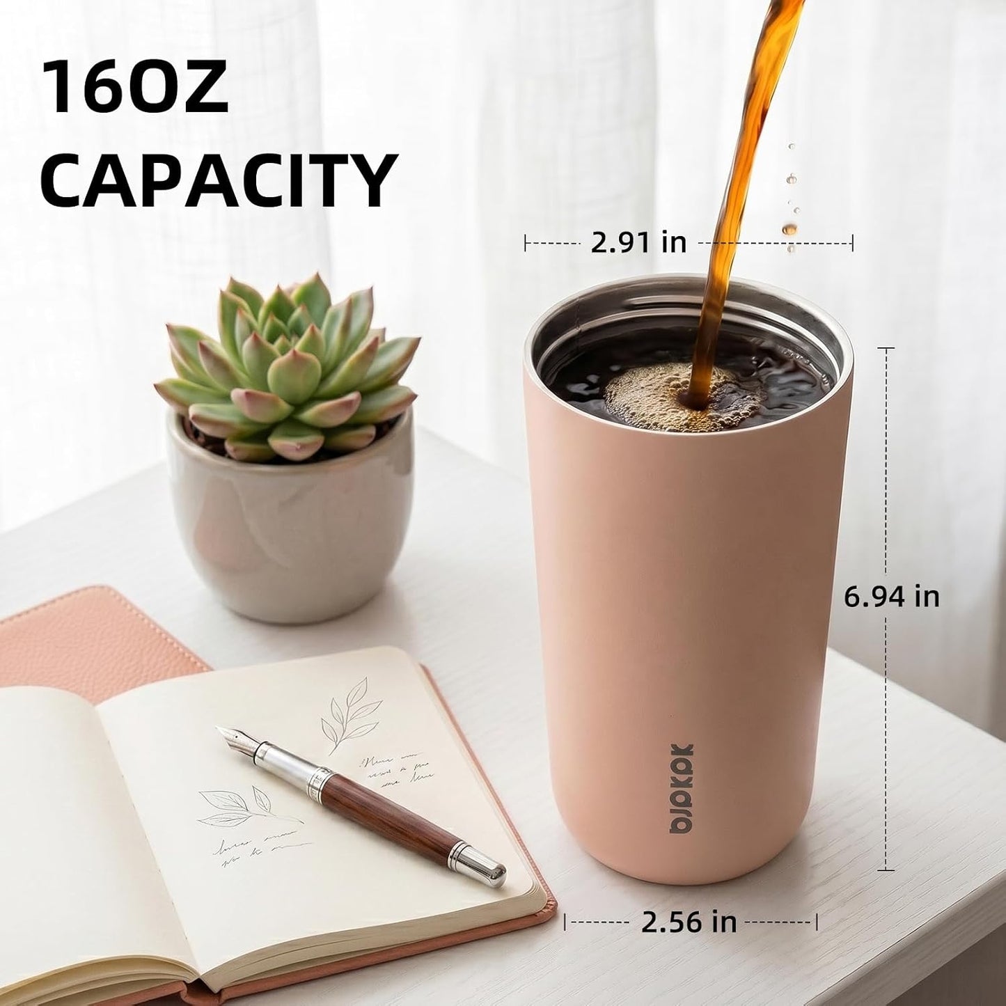 16oz Insulated Travel Coffee Mug, Stainless Steel Tumbler | Thermal Cup, Keeps Hot/Cold, Leakproof, Double Wall Vacuum, Dishwasher Safe, Wide Mouth, Office & Outdoor, Bamboo Grove