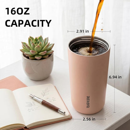 16oz Insulated Travel Coffee Mug, Stainless Steel Tumbler | Thermal Cup, Keeps Hot/Cold, Leakproof, Double Wall Vacuum, Dishwasher Safe, Wide Mouth, Office & Outdoor, Bamboo Grove