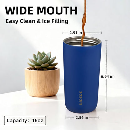 16oz Insulated Travel Coffee Mug, Stainless Steel Tumbler | Thermal Cup, Keeps Hot/Cold, Leakproof, Double Wall Vacuum, Dishwasher Safe, Wide Mouth, Office & Outdoor, Bamboo Grove