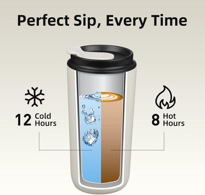 16oz Insulated Travel Coffee Mug, Stainless Steel Tumbler | Thermal Cup, Keeps Hot/Cold, Leakproof, Double Wall Vacuum, Dishwasher Safe, Wide Mouth, Office & Outdoor, Bamboo Grove