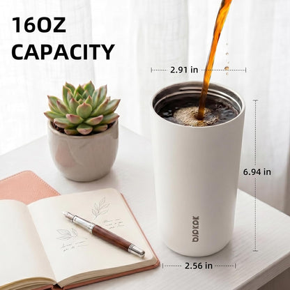16oz Insulated Travel Coffee Mug, Stainless Steel Tumbler | Thermal Cup, Keeps Hot/Cold, Leakproof, Double Wall Vacuum, Dishwasher Safe, Wide Mouth, Office & Outdoor, Bamboo Grove