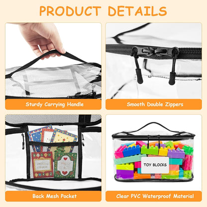 6 Pack Extra Large Clear Toy Storage Bags With Zipper (Black)