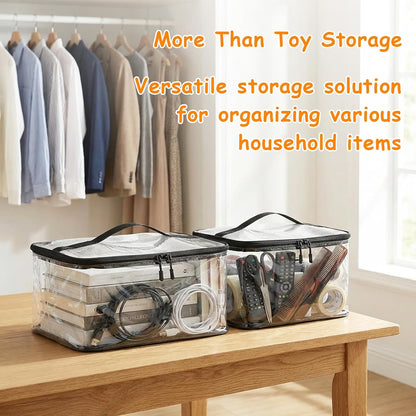6 Pack Extra Large Clear Toy Storage Bags With Zipper (Black)