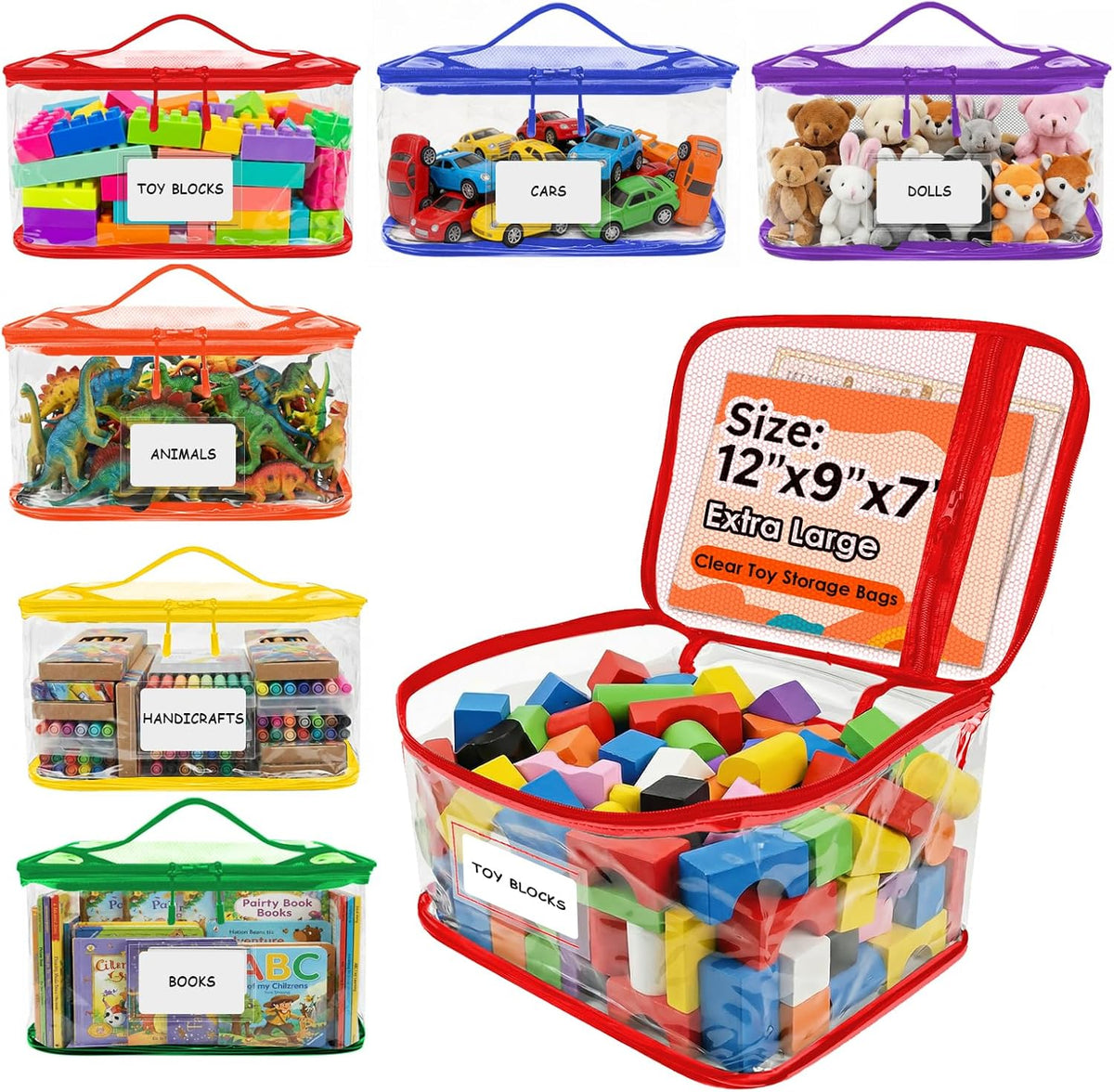 6 Pack Extra Large Clear Toy Storage Bags With Zipper (Black)