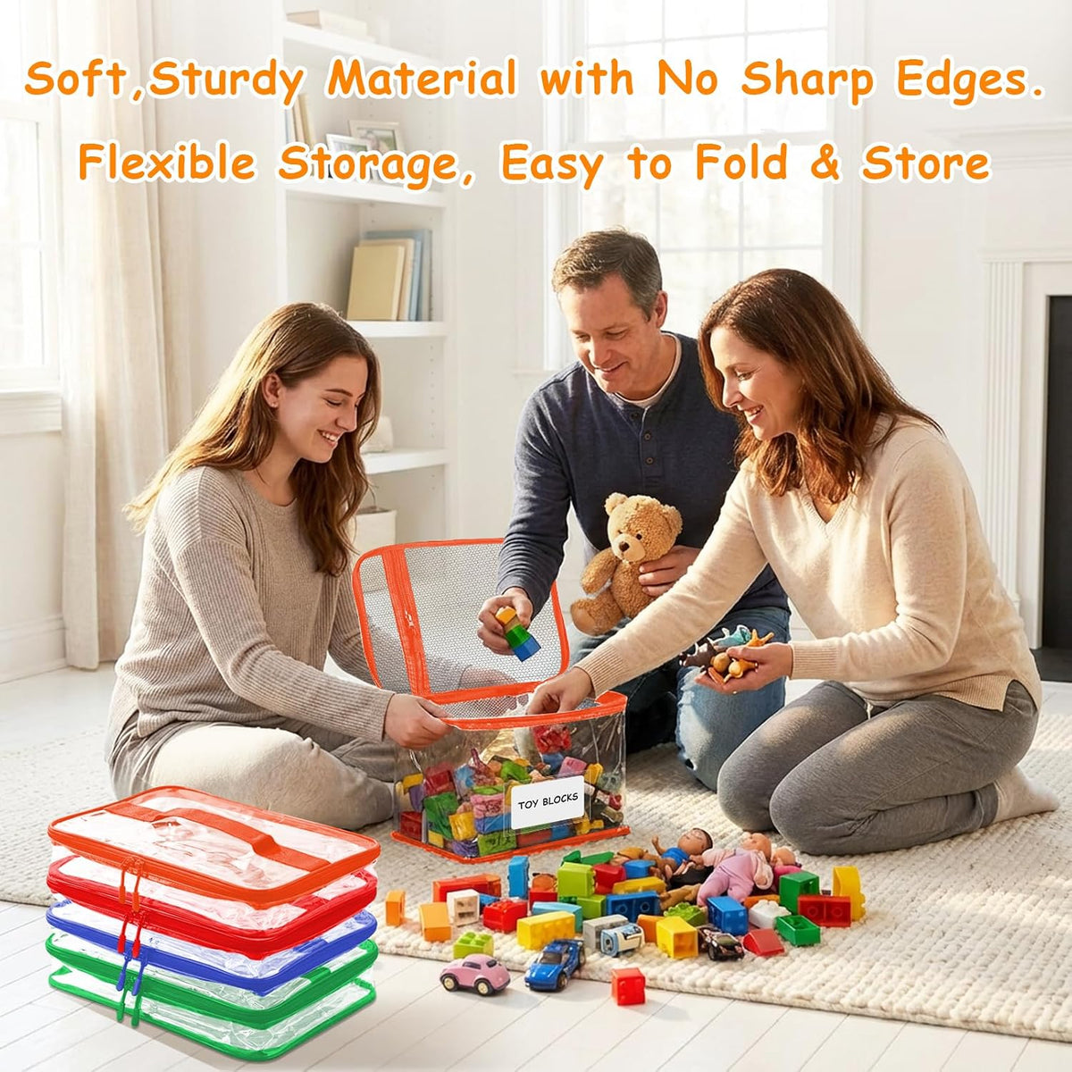 6 Pack Extra Large Clear Toy Storage Bags With Zipper (Black)