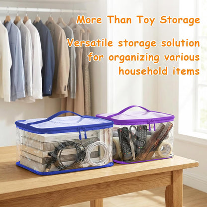 6 Pack Extra Large Clear Toy Storage Bags With Zipper (Black)