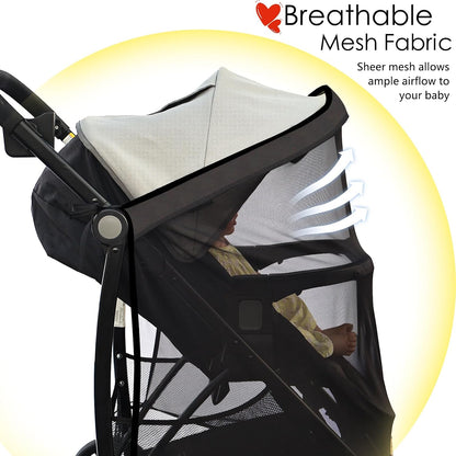 Stroller Sun Shade - Universal Stroller Sun Shade for Travel Strollers, Jogging Strollers; Baby and Toddler Travel Essential; Safely Blocks Up to 97% of UV, Easy to Install(Black)