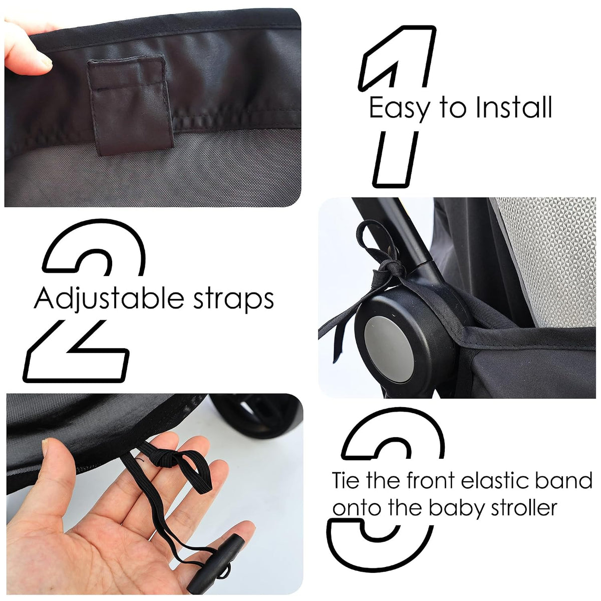 Stroller Sun Shade - Universal Stroller Sun Shade for Travel Strollers, Jogging Strollers; Baby and Toddler Travel Essential; Safely Blocks Up to 97% of UV, Easy to Install(Black)