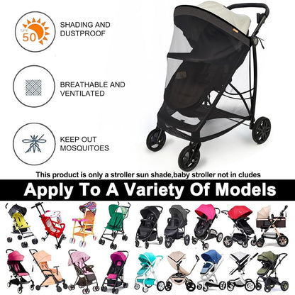 Stroller Sun Shade - Universal Stroller Sun Shade for Travel Strollers, Jogging Strollers; Baby and Toddler Travel Essential; Safely Blocks Up to 97% of UV, Easy to Install(Black)