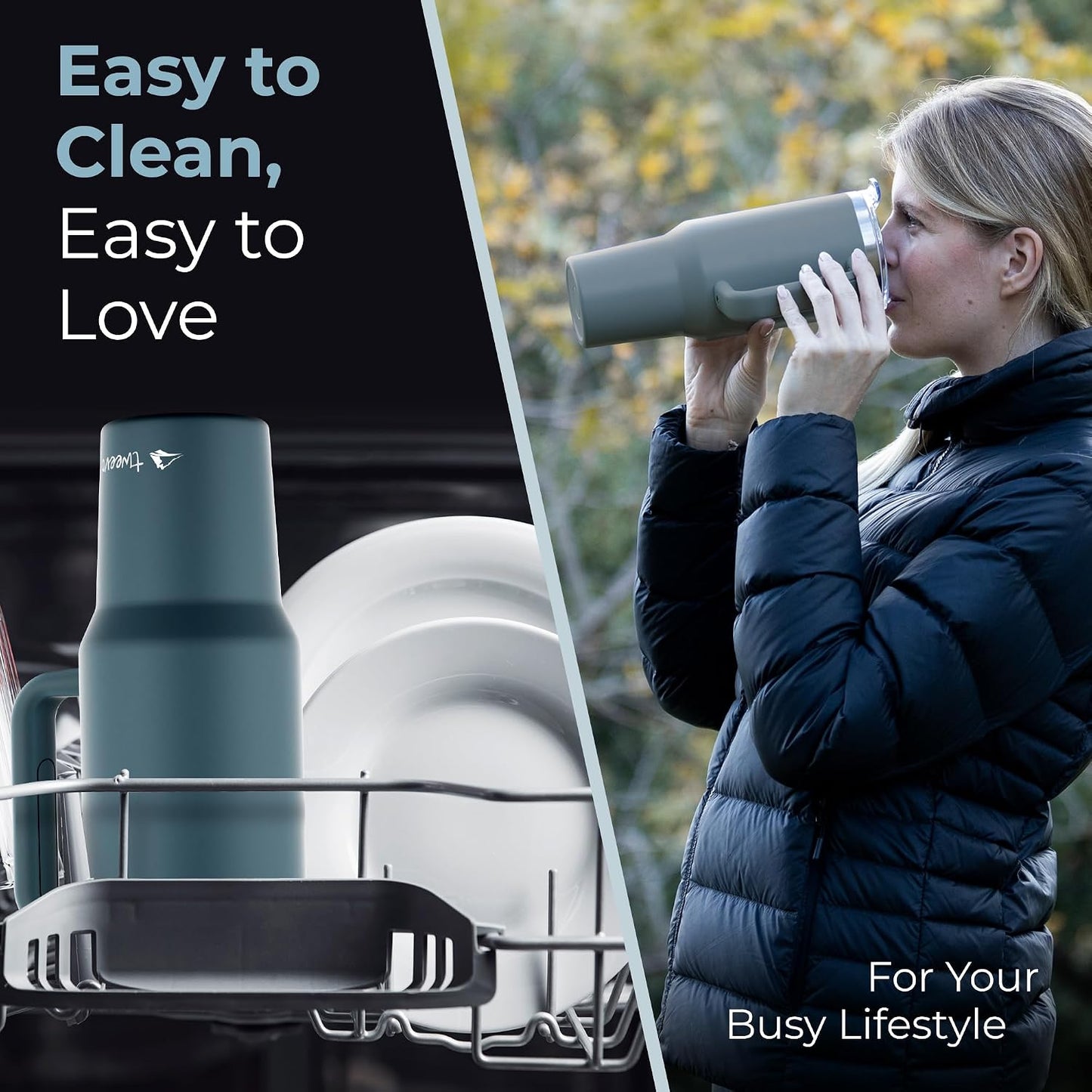 40 oz Tumbler With Handle and Straw Made of Stainless Steel - Double Wall Vacuum Insulated Tumbler With Lid - Sweat Proof Easy Grip, BPA-Free, Dishwasher Safe Tumbler (Charcoal)