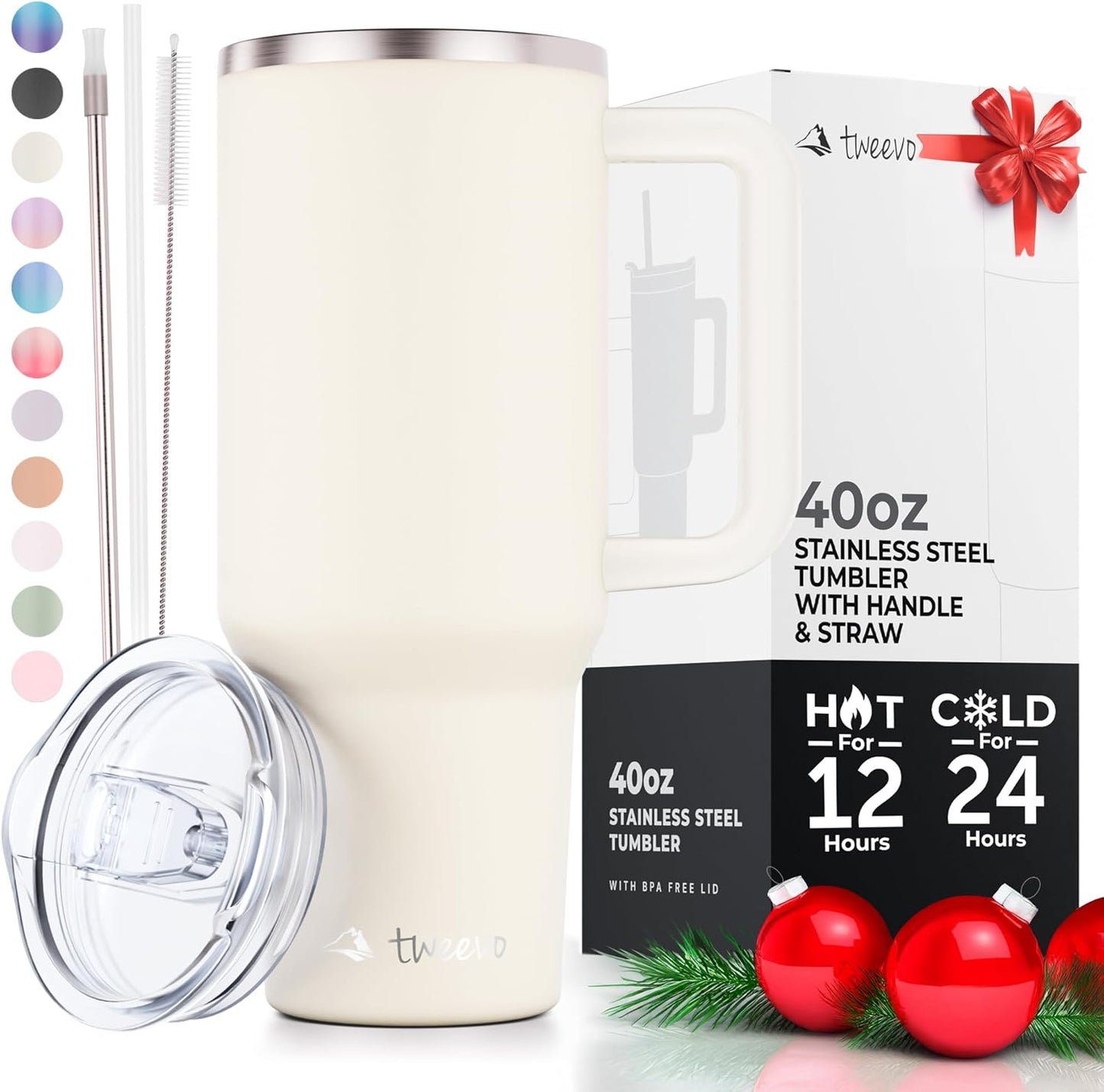 40 oz Tumbler With Handle and Straw Made of Stainless Steel - Double Wall Vacuum Insulated Tumbler With Lid - Sweat Proof Easy Grip, BPA-Free, Dishwasher Safe Tumbler (Charcoal)