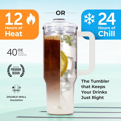 40 oz Tumbler With Handle and Straw Made of Stainless Steel - Double Wall Vacuum Insulated Tumbler With Lid - Sweat Proof Easy Grip, BPA-Free, Dishwasher Safe Tumbler (Charcoal)