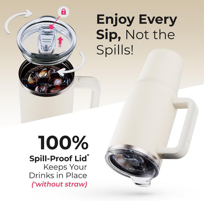 40 oz Tumbler With Handle and Straw Made of Stainless Steel - Double Wall Vacuum Insulated Tumbler With Lid - Sweat Proof Easy Grip, BPA-Free, Dishwasher Safe Tumbler (Charcoal)