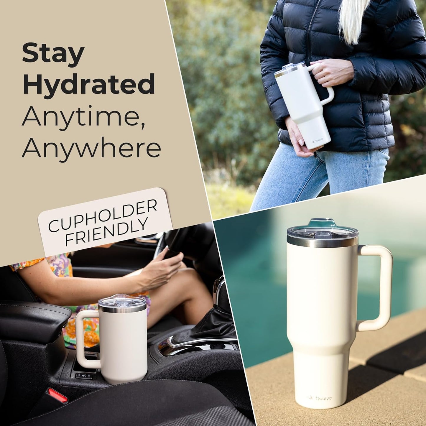 40 oz Tumbler With Handle and Straw Made of Stainless Steel - Double Wall Vacuum Insulated Tumbler With Lid - Sweat Proof Easy Grip, BPA-Free, Dishwasher Safe Tumbler (Charcoal)