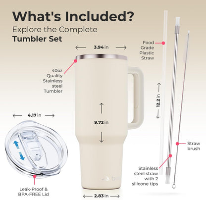 40 oz Tumbler With Handle and Straw Made of Stainless Steel - Double Wall Vacuum Insulated Tumbler With Lid - Sweat Proof Easy Grip, BPA-Free, Dishwasher Safe Tumbler (Charcoal)