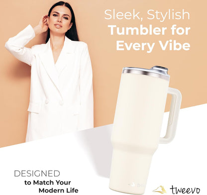 40 oz Tumbler With Handle and Straw Made of Stainless Steel - Double Wall Vacuum Insulated Tumbler With Lid - Sweat Proof Easy Grip, BPA-Free, Dishwasher Safe Tumbler (Charcoal)