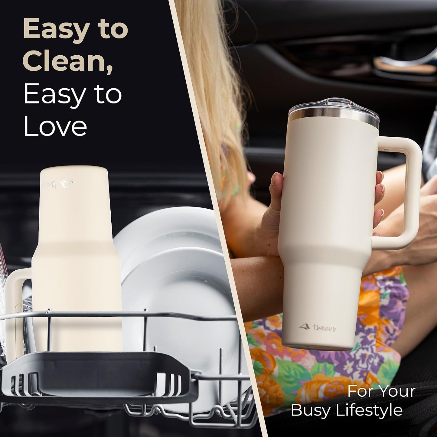 40 oz Tumbler With Handle and Straw Made of Stainless Steel - Double Wall Vacuum Insulated Tumbler With Lid - Sweat Proof Easy Grip, BPA-Free, Dishwasher Safe Tumbler (Charcoal)