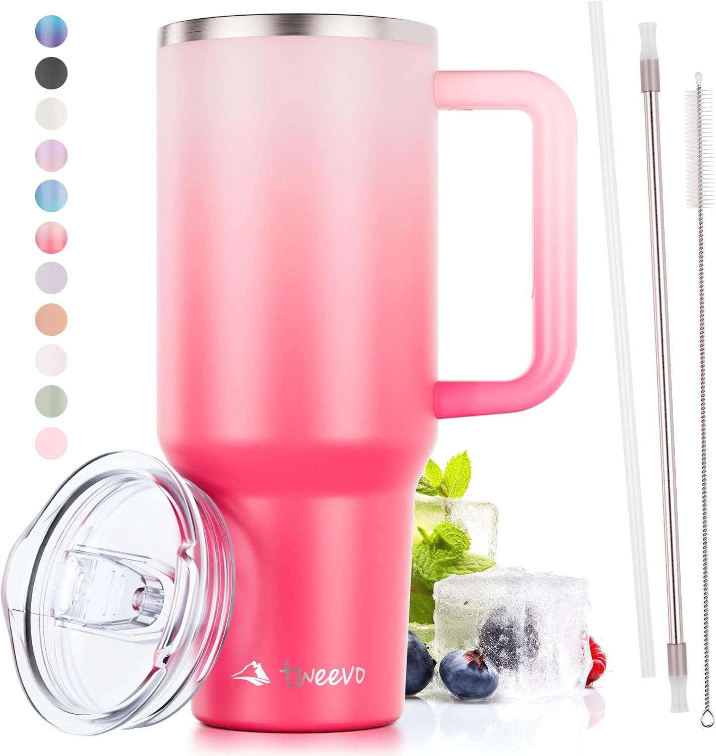 40 oz Tumbler With Handle and Straw Made of Stainless Steel - Double Wall Vacuum Insulated Tumbler With Lid - Sweat Proof Easy Grip, BPA-Free, Dishwasher Safe Tumbler (Charcoal)