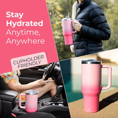 40 oz Tumbler With Handle and Straw Made of Stainless Steel - Double Wall Vacuum Insulated Tumbler With Lid - Sweat Proof Easy Grip, BPA-Free, Dishwasher Safe Tumbler (Charcoal)