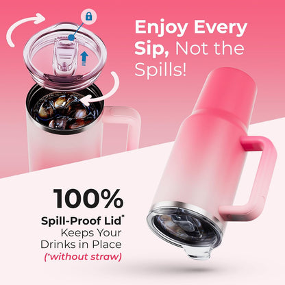 40 oz Tumbler With Handle and Straw Made of Stainless Steel - Double Wall Vacuum Insulated Tumbler With Lid - Sweat Proof Easy Grip, BPA-Free, Dishwasher Safe Tumbler (Charcoal)
