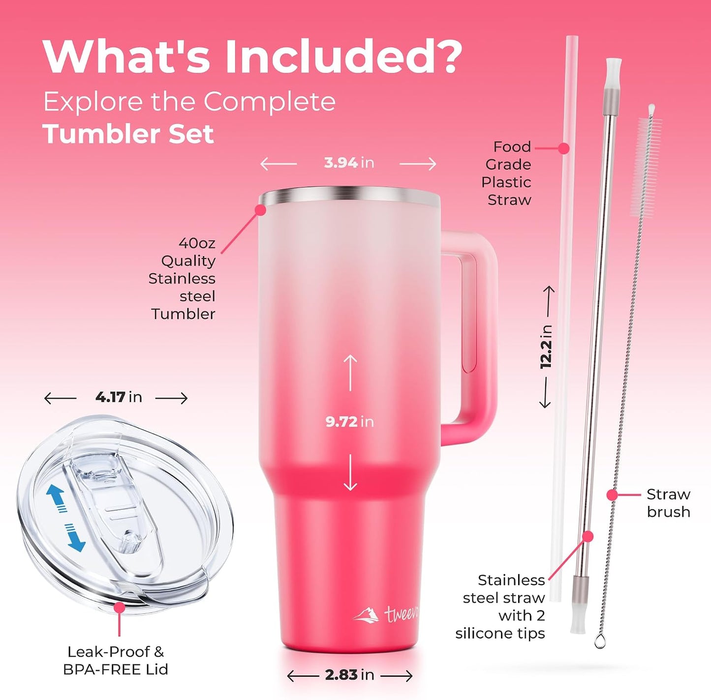 40 oz Tumbler With Handle and Straw Made of Stainless Steel - Double Wall Vacuum Insulated Tumbler With Lid - Sweat Proof Easy Grip, BPA-Free, Dishwasher Safe Tumbler (Charcoal)