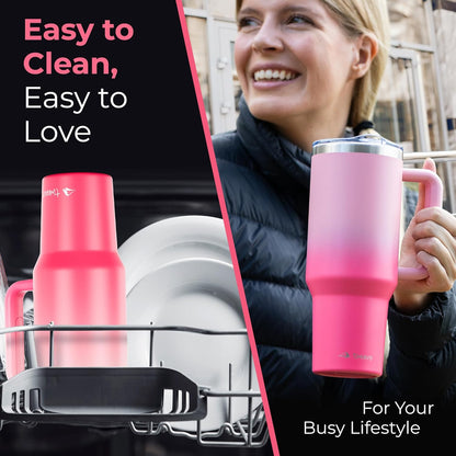 40 oz Tumbler With Handle and Straw Made of Stainless Steel - Double Wall Vacuum Insulated Tumbler With Lid - Sweat Proof Easy Grip, BPA-Free, Dishwasher Safe Tumbler (Charcoal)