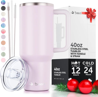 40 oz Tumbler With Handle and Straw Made of Stainless Steel - Double Wall Vacuum Insulated Tumbler With Lid - Sweat Proof Easy Grip, BPA-Free, Dishwasher Safe Tumbler (Charcoal)