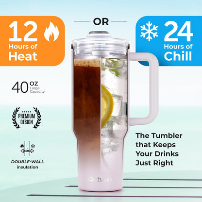 40 oz Tumbler With Handle and Straw Made of Stainless Steel - Double Wall Vacuum Insulated Tumbler With Lid - Sweat Proof Easy Grip, BPA-Free, Dishwasher Safe Tumbler (Charcoal)